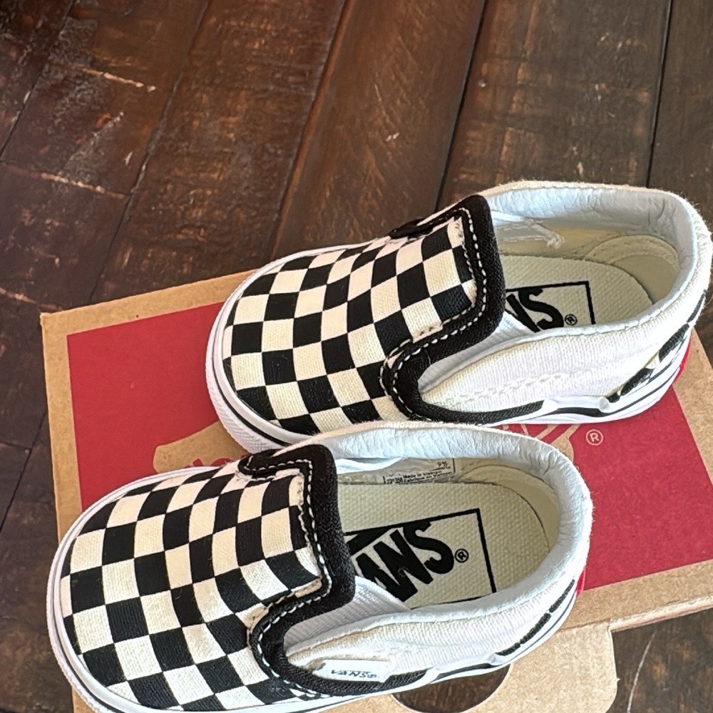 Vans Kids Black and White Checkered Slip-On Sneakers
